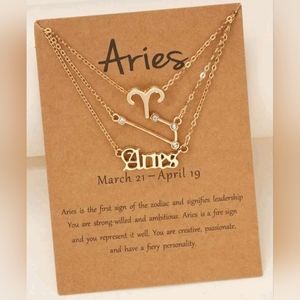 Zodiac 3 Piece Gold Tone Charm Necklace, Aries